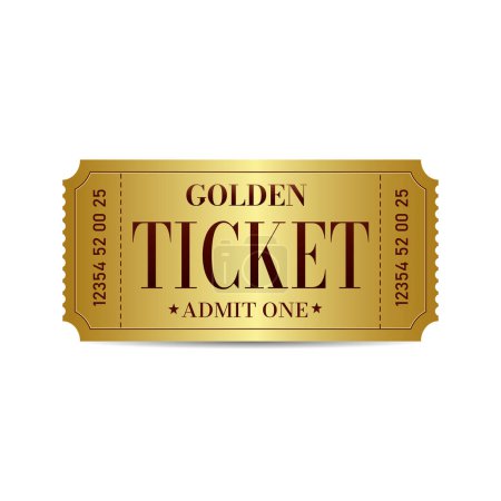 Vector golden ticket template. Cinema, theater,casino, concert, game, party, event, festival gold ticket.Invite ticket for casino club.Vector