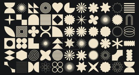 Illustration for Big vector set of brutalist geometric shapes. Trendy abstract minimalist figures, stars, flowes, circles. Modern abstract graphic design elements.Vector - Royalty Free Image