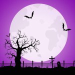 Spooky Halloween violet background with casttle.Bats on the background of the full moon.Halloween design.Vector