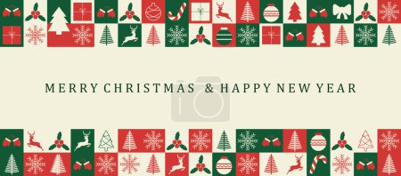 Foto de Feliz Navidad y Feliz Año Nuevo plantilla de banner. Cartel de mosaico de vacaciones con decoraciones de invierno. - Imagen libre de derechos