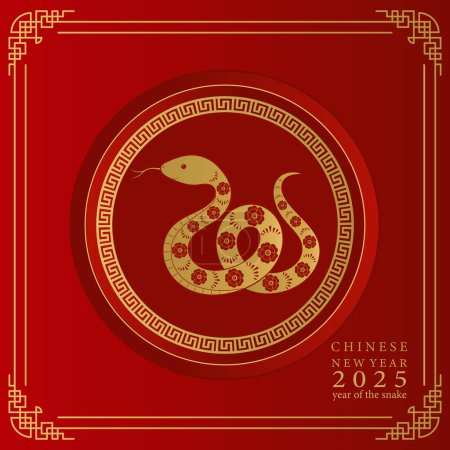 Chinese New Year 2025. Red background with golden snake. Vector