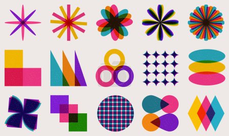 Foto de Conjunto vectorial de formas geométricas coloridas en estilo de impresión risograph de moda. Diversas formas geométricas. - Imagen libre de derechos