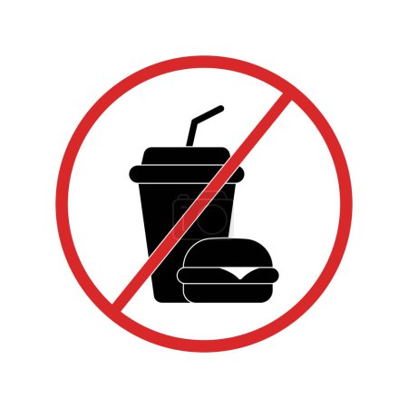 Ilustración de No hay comida y bebida señal prohibida. Sin hamburguesa, sin icono de la bebida. Pegatina roja redonda. Vector - Imagen libre de derechos