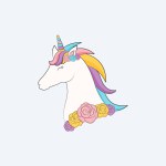 Beautiful white unicorn head with a horn and flowers. Vector illustration
