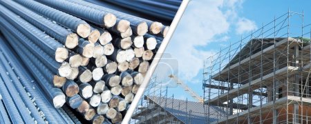 Photo for Reinforcements steel bars stack, building armature with surface with improved grip, metal reinforcement for reinforced concrete structures - Royalty Free Image
