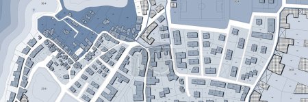 Imaginary cadastral map of territory with buildings, roads and land parcel - Imaginary cadastral map of territory with buildings, roads and land parcel - Web banner design concept