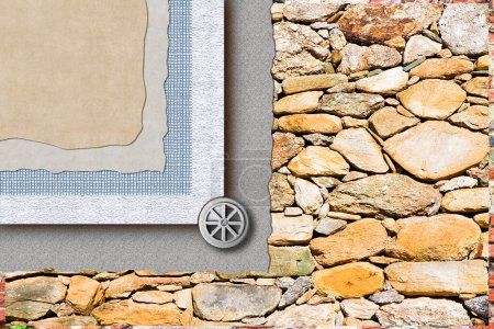 Photo for Stone wall insulated with polystyrene panels pasted on the wall surface - Improvement of buildings energy performance - concept image - Royalty Free Image