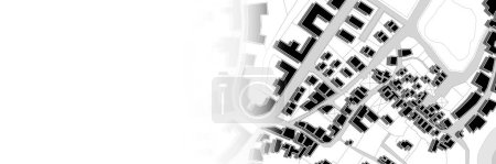 Foto de Mapa catastral imaginario de territorio con edificios, carreteras y parcela de tierra - ilustración conceptual con espacio de copia - Imagen libre de derechos
