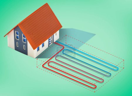 Geothermisches Heiz- und Kühlsystem linear mit Erdhorizontalkollektor - Konzept der nachhaltigen Gebäudekonditionierung 
