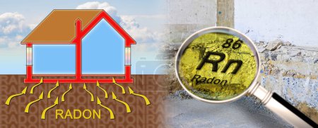 Preparatory stage for the construction of a ventilated crawl space in an old building - Searching gas radon concept seen through a magnifying glass