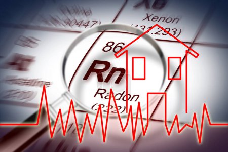 Téléchargez les photos : Le danger du radon dans nos maisons - image conceptuelle avec tableau de contrôle de la contamination par le radon - en image libre de droit
