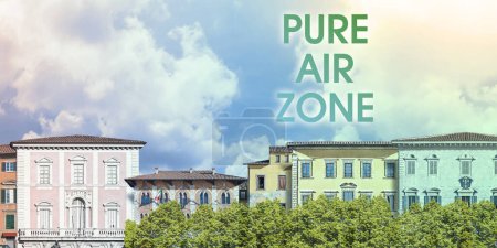 Pure Air Zone in an old city with trees - concept with a cityscape