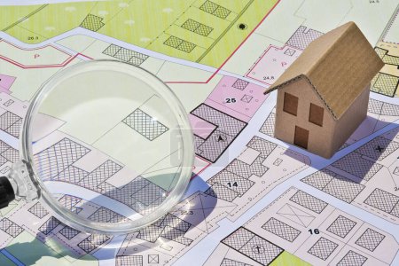Baugewerbe und Baugenehmigungskonzept mit Wohngebiet, Katasterplan, Allgemeiner Stadtplanung und Wohnheimmodell