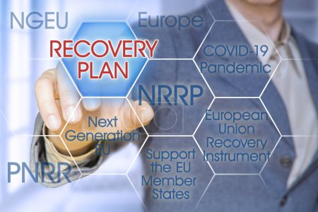 The European Recovery and Resilience Plan against the crisis of the Covid virus pandemic - Concept with business manager