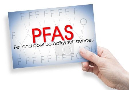 Téléchargez les photos : Alertness about dangerous PFASS per - and polyfluoroalkyl substances used in products and materials due to their enhanced water-resistant properties - en image libre de droit