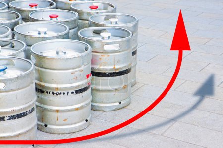 Gráfico sobre la tendencia de la producción de cerveza con barriles de cerveza 