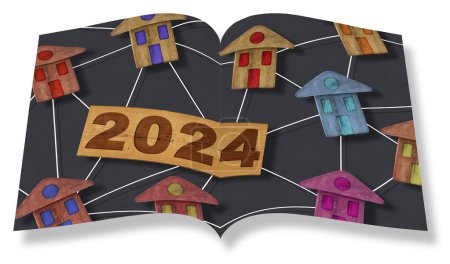2024 Activité du bâtiment et construction concept de logement de l'industrie - 2024 Real Estate and Homeowner Association concept de développement avec des modèles de maisons résidentielles  
