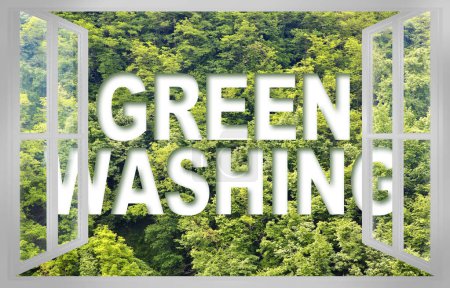 Alert to Greenwashing - concept seen through a window