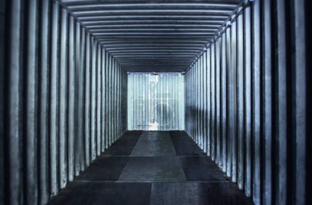 Photo for Inside of An Empty Cargo Container. Shipping Freight Truck Transport. Square Space Room - Royalty Free Image