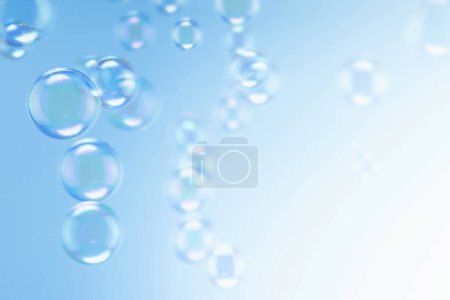 Frische der transparenten blauen Seifenblasen abstrakter Hintergrund. Seife Sud Blasen Wasser.