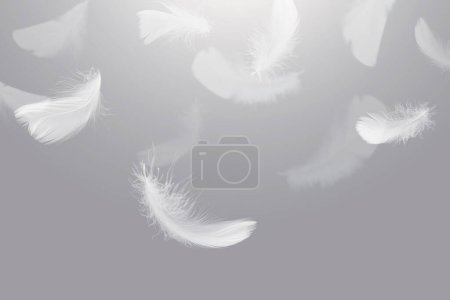 Photo for Abstract White Bird Feathers Falling in The Sky. Feathers Floating in Heavenly - Royalty Free Image