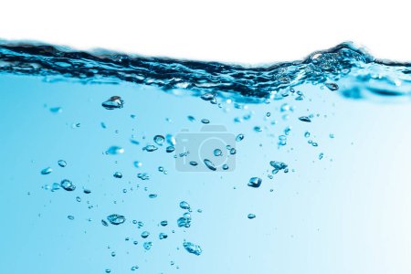 Burbujas de agua flotan. Ola de agua, Frescura Salpicaduras de agua pura.