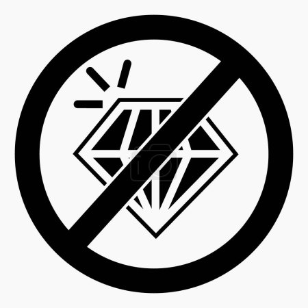 Illustration for No diamond icon. The sign is not real. Forgery illustration. No gem. Vector icon. - Royalty Free Image