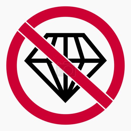 Illustration for No diamond icon. The sign is not real. Forgery illustration. No gem. Vector icon. - Royalty Free Image