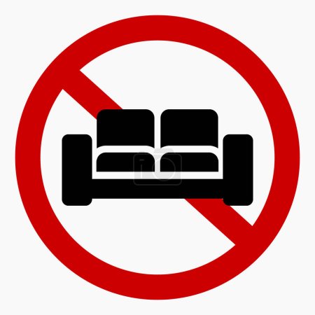 Téléchargez les illustrations : Sofa prohibition icon. No sofa. Do not sit down furniture. Vector icon. - en licence libre de droit