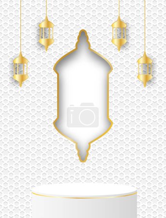 Téléchargez les illustrations : Ramadan Moubarak fond. Design avec fond blanc en forme de lanterne. Vecteur. - en licence libre de droit