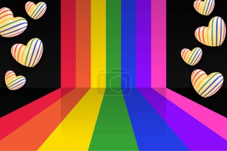 Illustration for LGBT Pride Month. Colorful rainbow color background. Design with colorful heart background. Vector. - Royalty Free Image
