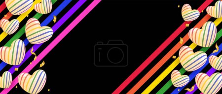 Illustration for LGBT Pride Month. Colorful rainbow color background. Design with colorful heart background. Vector. - Royalty Free Image