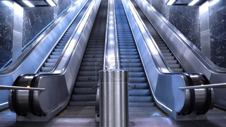Téléchargez les photos : Escalator à la station de métro. Escalier automatique vide dans le métro. Photo de haute qualité - en image libre de droit