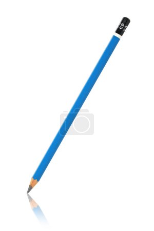 it is one 6b blue pencil with reflection isolated on white.