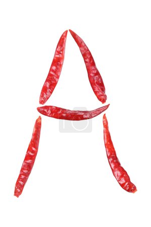 it is capital letter A by dry chili isolated on white.