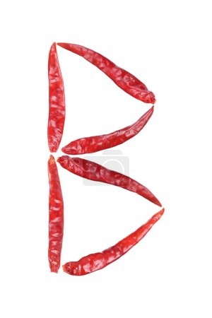 it is capital letter B by dry chili isolated on white.