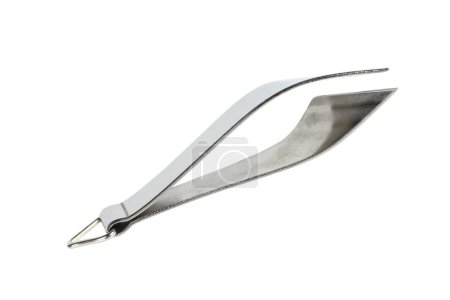 it is stainless steel tweezers isolated on white.