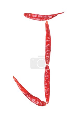 it is capital letter J by dry chili isolated on white.