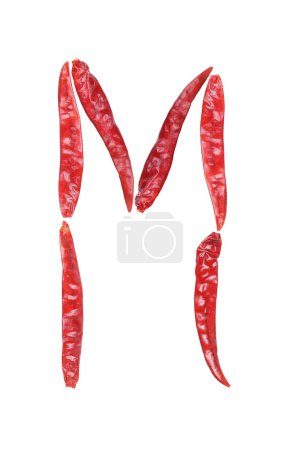 it is capital letter M by dry chili isolated on white.