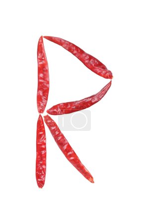 it is capital letter R by dry chili isolated on white.