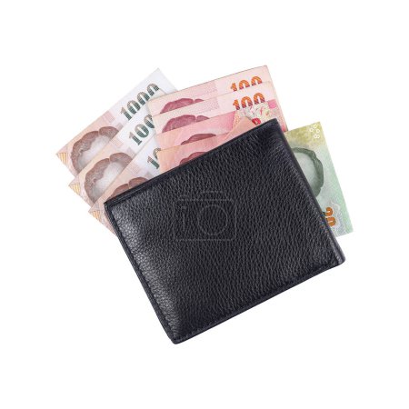 it is money in black leather wallet isolated on white.
