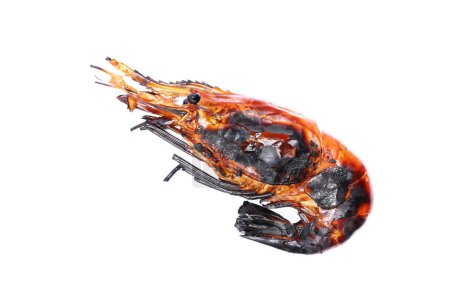 it is one char grilled giant freshwater prawn isolated on white.