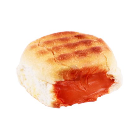 loaf of baked bread stuffed with lava cream isolated on white.