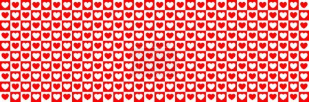 corazones horizontales rojos y blancos para el patrón y el fondo, ilustración vectorial.