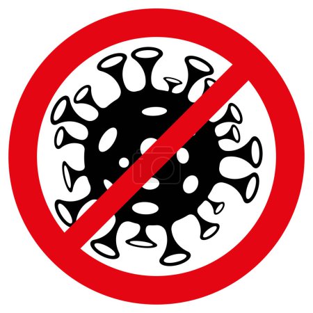 signe rouge interdit sur le coronavirus isolé sur blanc.