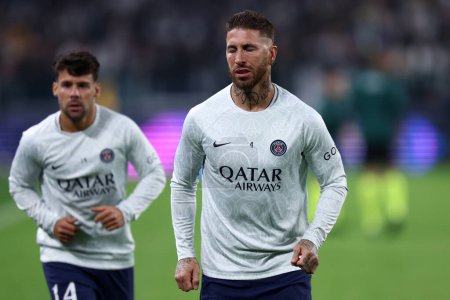 Photo for Sergio Ramos of Paris Saint-Germain Fc during the Uefa Champions League Group H match beetween Juventus Fc and Paris Saint-Germain Fc at Allianz Stadium on November 2, 2022 in Turin, Italy . - Royalty Free Image