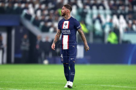 Photo for Sergio Ramos of Paris Saint-Germain Fc during the Uefa Champions League Group H match beetween Juventus Fc and Paris Saint-Germain Fc at Allianz Stadium on November 2, 2022 in Turin, Italy . - Royalty Free Image