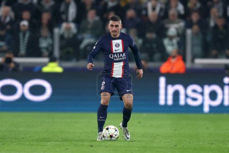 Photo for Marco Verratti of Paris Saint-Germain Fc during the Uefa Champions League Group H match beetween Juventus Fc and Paris Saint-Germain Fc at Allianz Stadium on November 2, 2022 in Turin, Italy . - Royalty Free Image