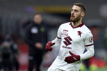 Téléchargez les photos : Nikola Vlasic of Torino Fc during the Coppa Italia match beetween Ac Milan and Torino Fc at Stadio Giuseppe Meazza on January 11, 2023 in Milano, Italy . - en image libre de droit