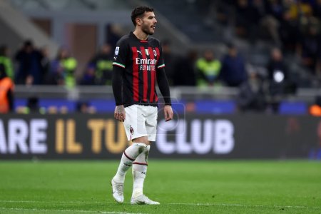 Téléchargez les photos : Milano, Italy. 5 February 2023 . Theo Hernandez of Ac Milan during the Serie A football match between Fc Internazionale and Ac Milan. - en image libre de droit